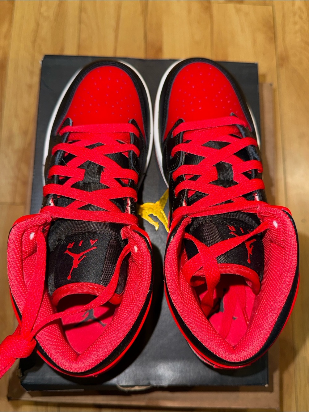 Air Jordan 1 Mid Youth Red and Black Mid-Top Sneakers - Picture 7 of 11